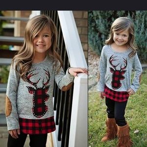 2pc set featuring a plaid deer